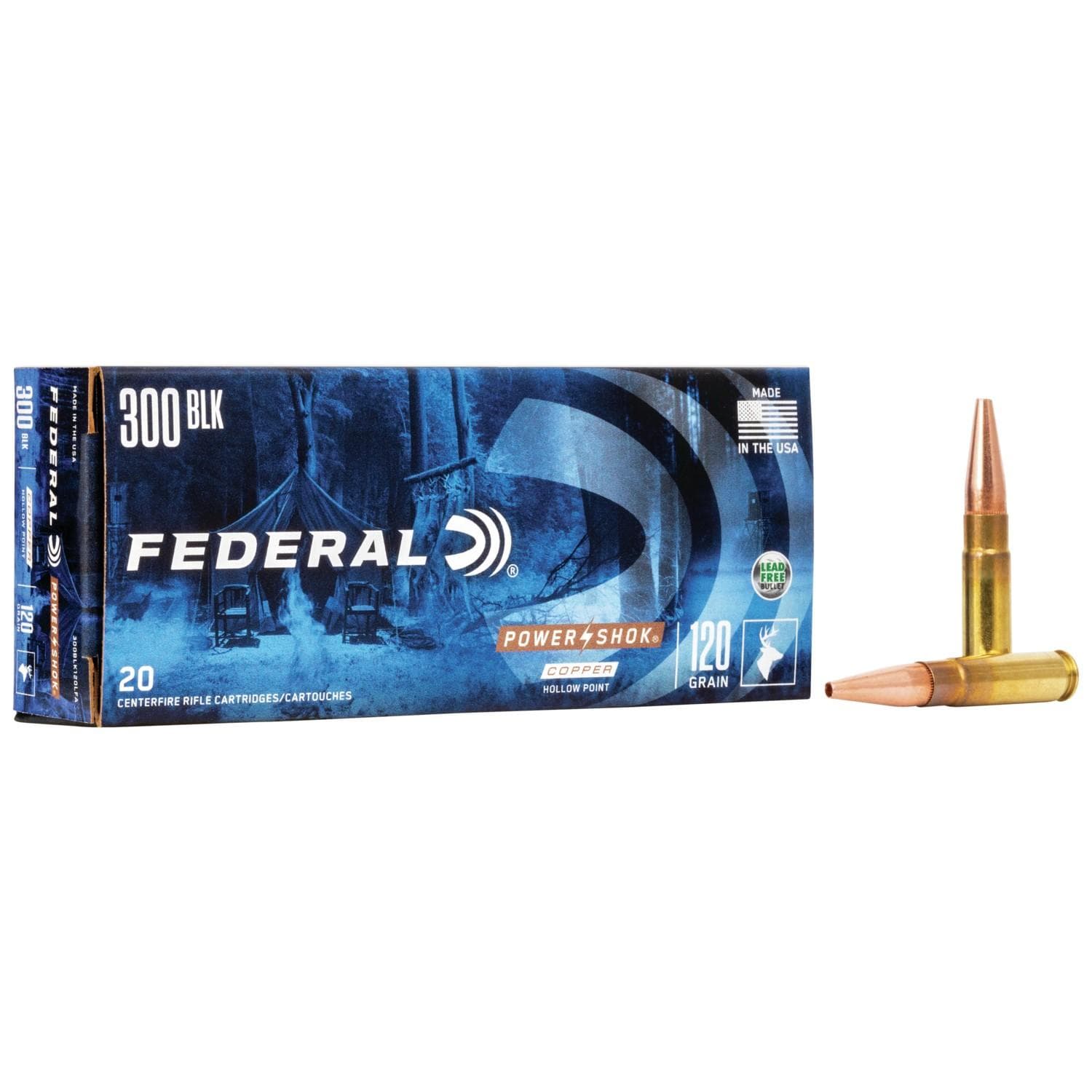 Federal Power-Shok Copper Rifle Ammunition .300 Blackout 120gr HP 2100 fps 20/ct