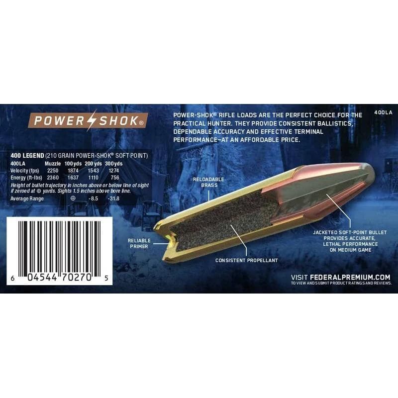 Federal Power-Shok Rifle Ammunition 400 Legend 210gr SP 2250 fps 20/ct
