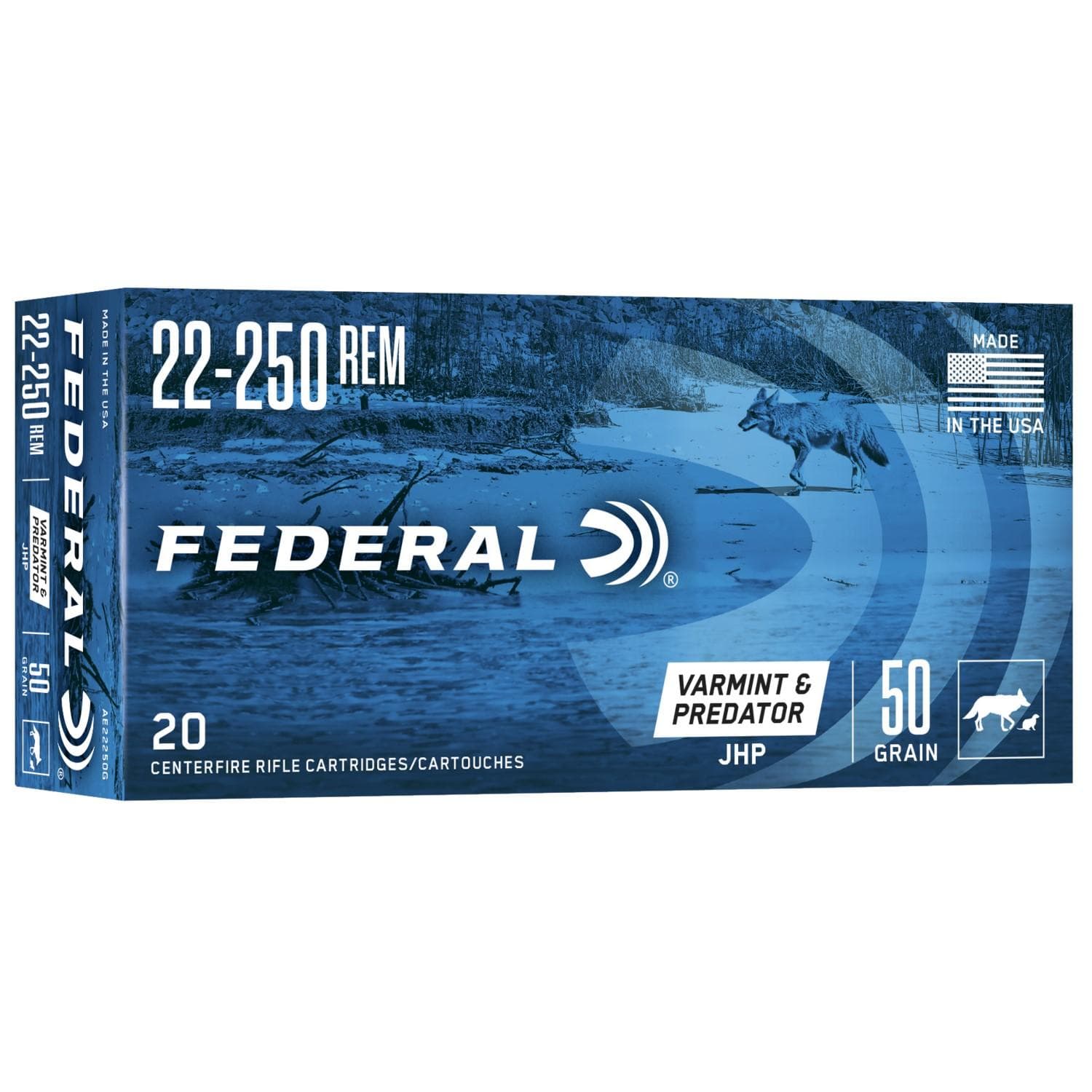 Federal American Eagle Rifle Ammunition .22-250 50gr Jacketed Hollow Point 20/rd