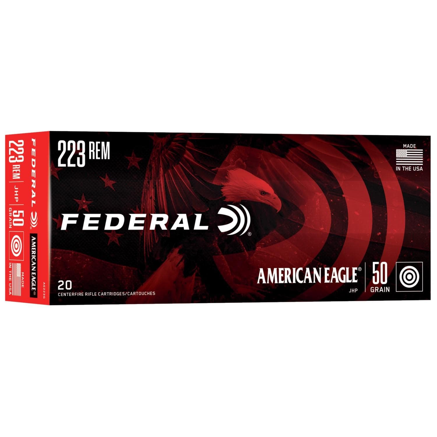 Federal American Eagle Rifle Ammunition .223 Rem 50 gr JHP 3325 fps 20/ct