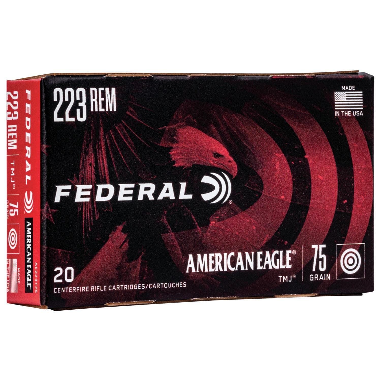 Federal American Eagle Rifle Ammunition .223 Rem 75gr TMJ 2775 fps 20/ct