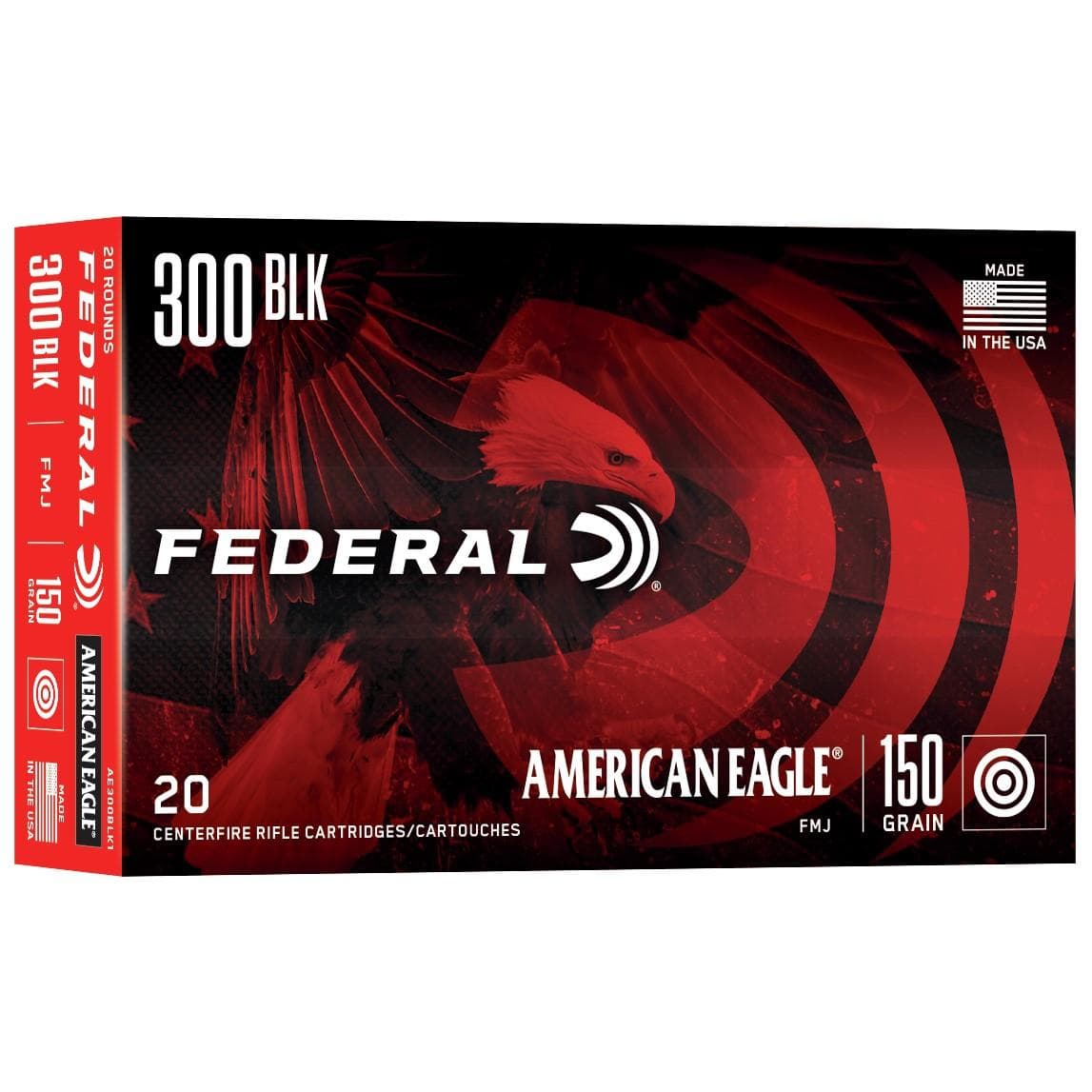 Federal American Eagle Rifle Ammunition .300 AAC Blackout 150 gr FMJ-BT 1900 fps 20/ct