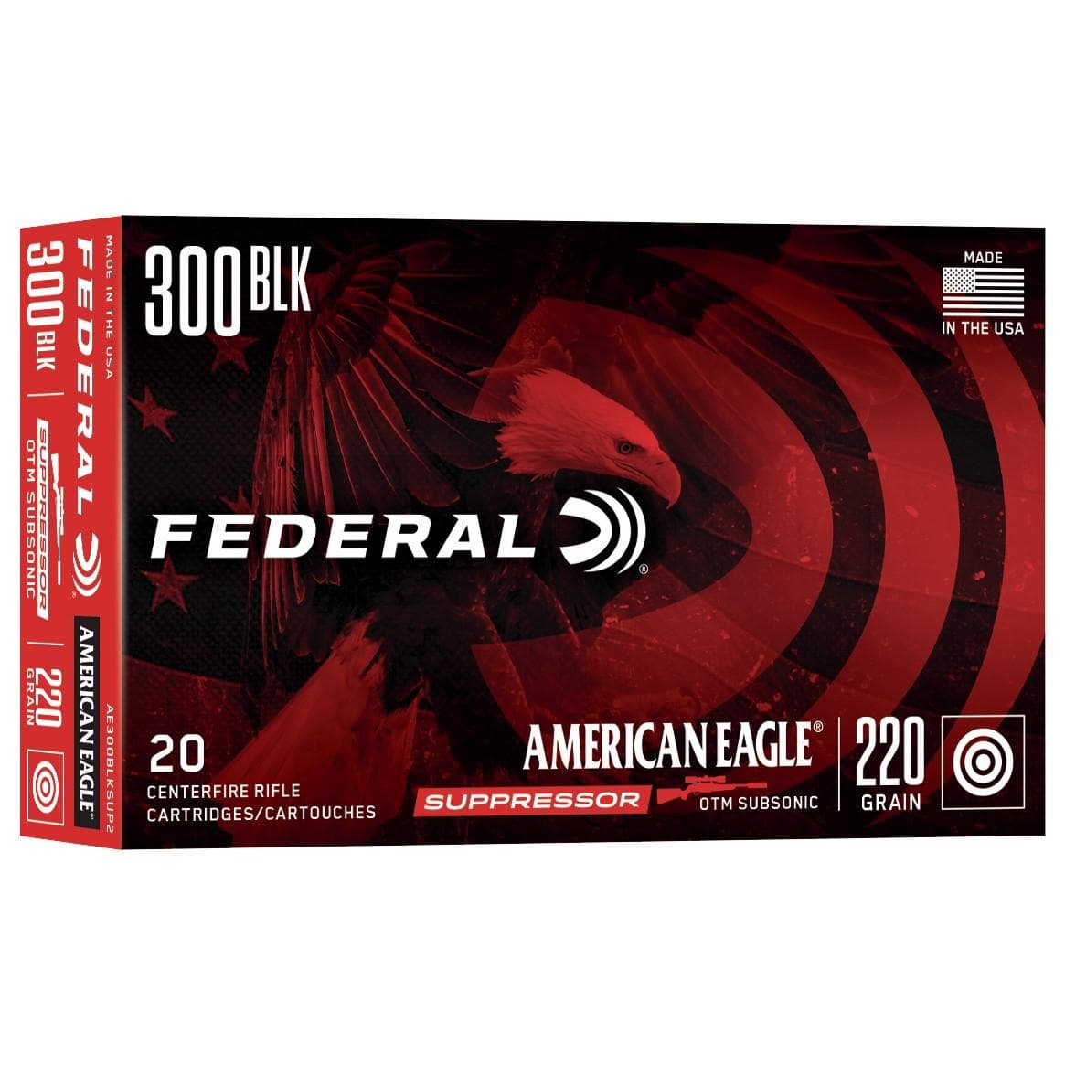 Federal American Eagle Rifle Ammunition .300 AAC Blackout 220 gr OTM 1000 fps 20/rd