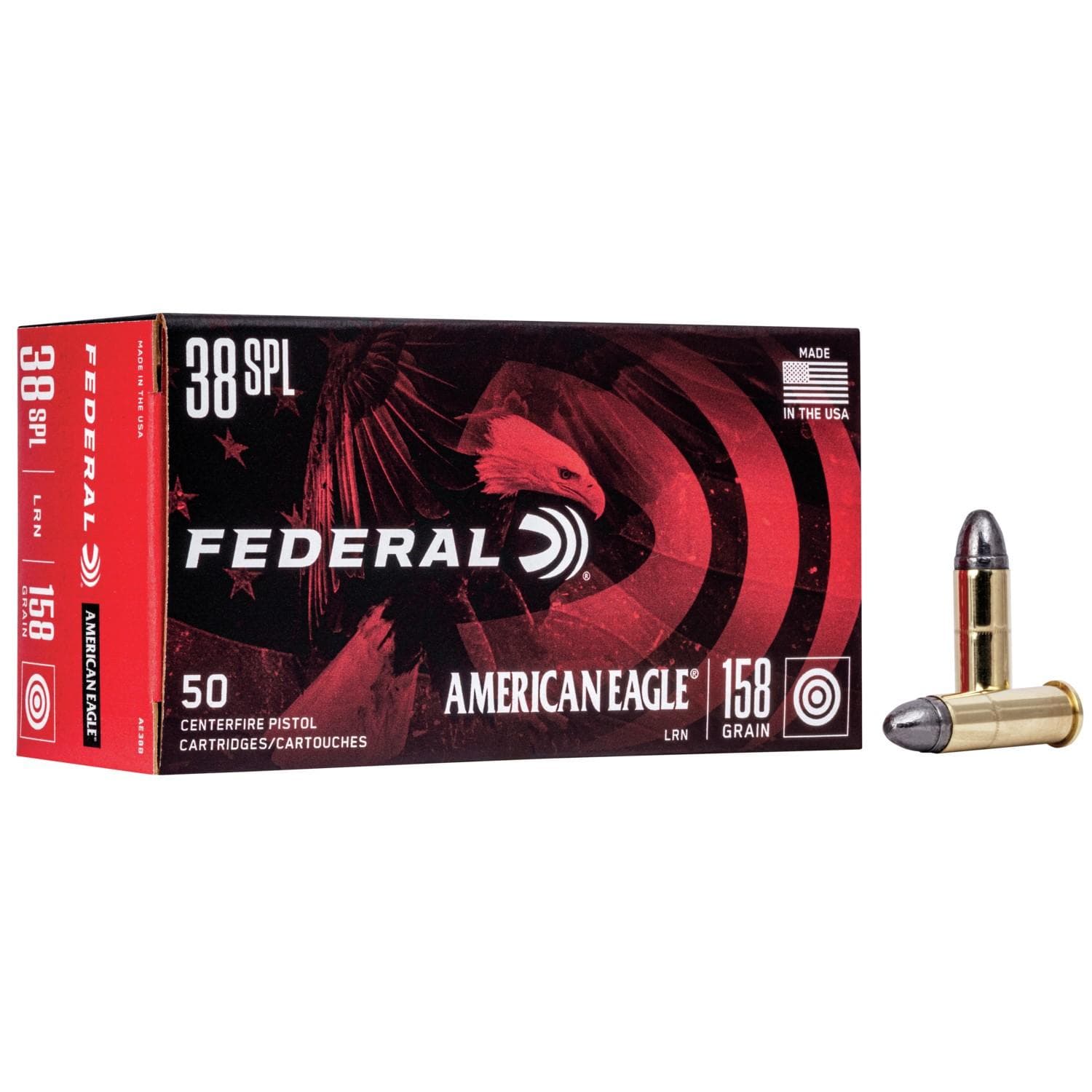 American Eagle Handgun Ammunition .38 Spl 158 gr LRN 770 fps 50/rd