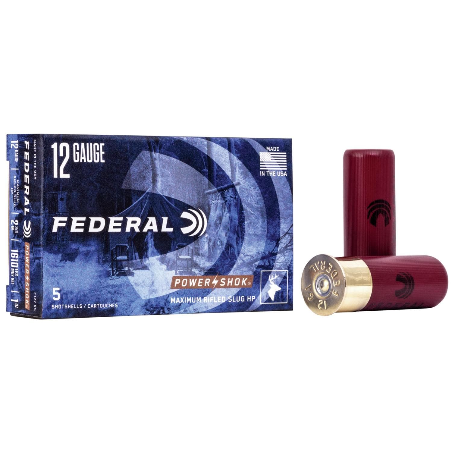 Federal Power Shok Shotshells 12 ga 2-3/4" 1 oz 1610 fps Slug 5/rd