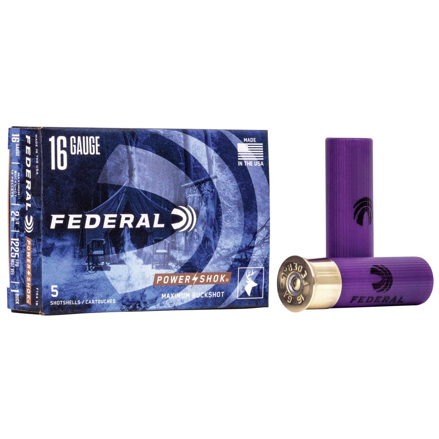 Federal Power-Shok Buckshot 16 ga 2 3/4" MAX 12 plts #1B 1225 fps - 5/box