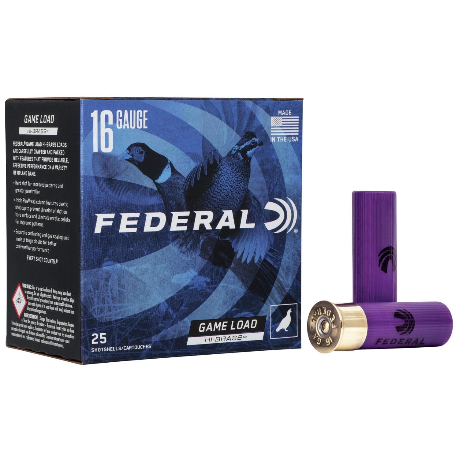 Federal Game-Shok Upland Game Hi Brass Load Shotshells 16 ga 2-3/4" 1-1/8 oz 1295 fps #4 25/ct