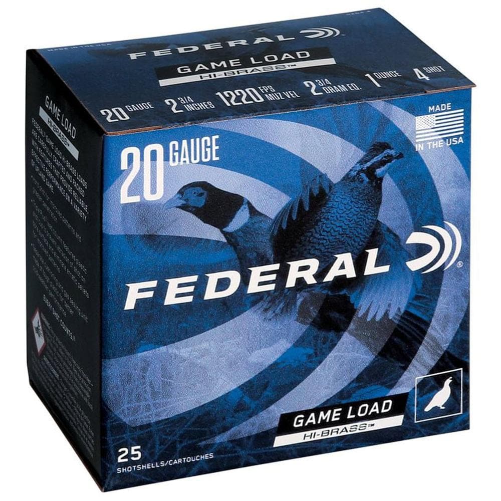 Federal Game-Shok Upland Game Hi Brass Load Shotshells 20 ga 2 3/4" 1 oz 1220 fps #4 25/ct