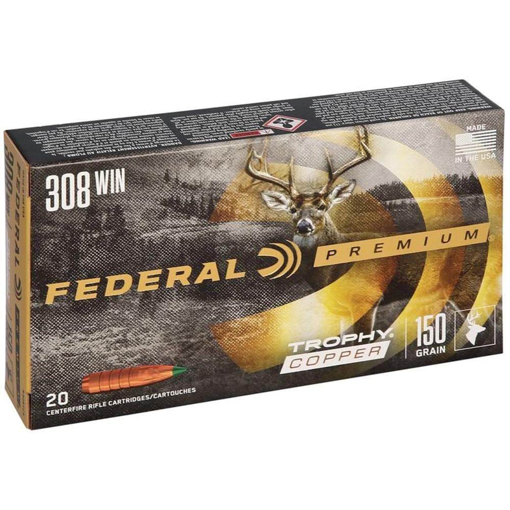 Federal Premium Trophy Copper Rifle Ammunition .308 Win 150 gr TC 2820 fps 20/ct