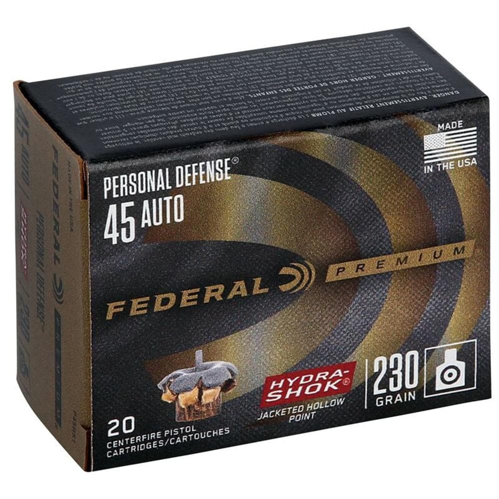 Federal Premuim Personal Defense Handgun Ammunition .45 ACP 230 gr JHP 900 fps 20/ct
