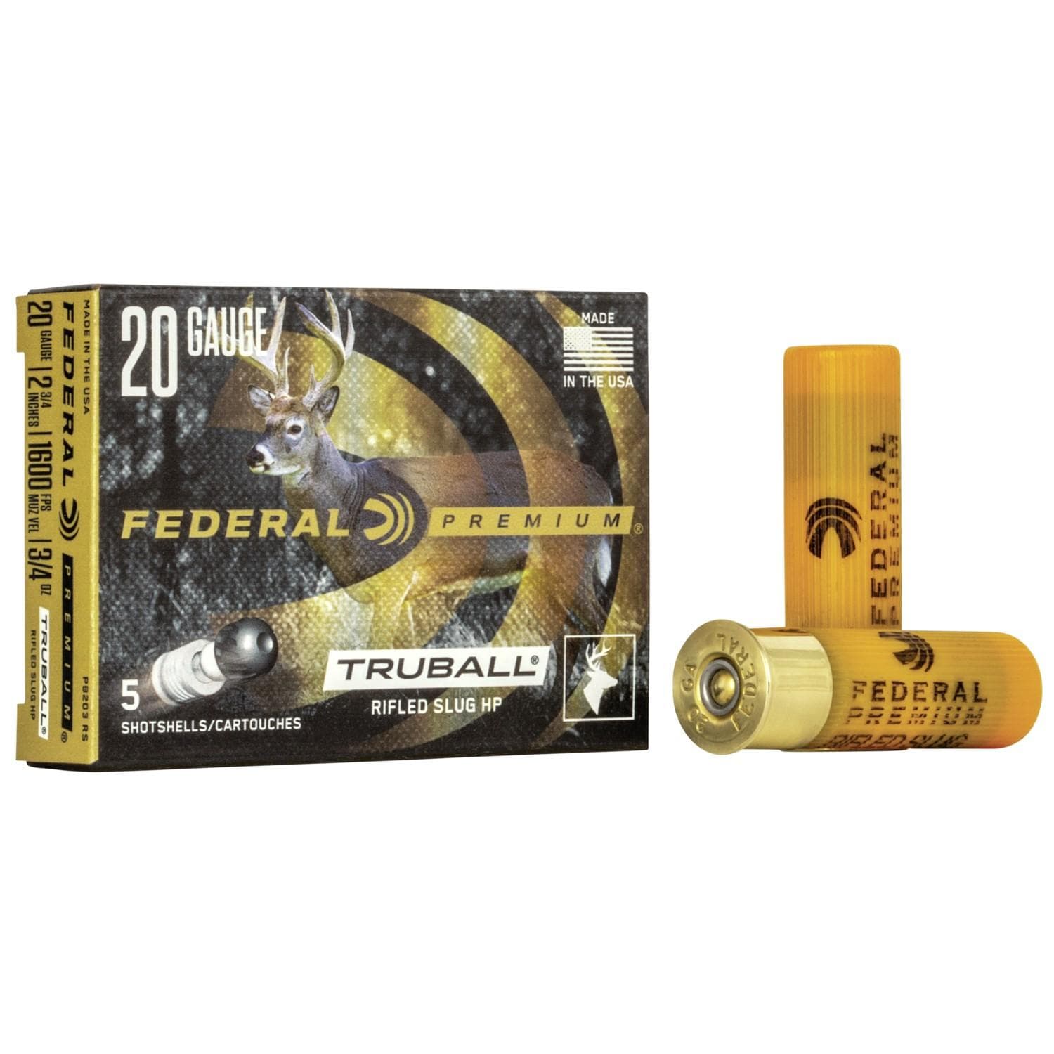 Federal Premium Vital-Shok TruBall Rifled Slug 20 ga 2 3/4" 3/4 oz Slug 1600 fps - 5/box