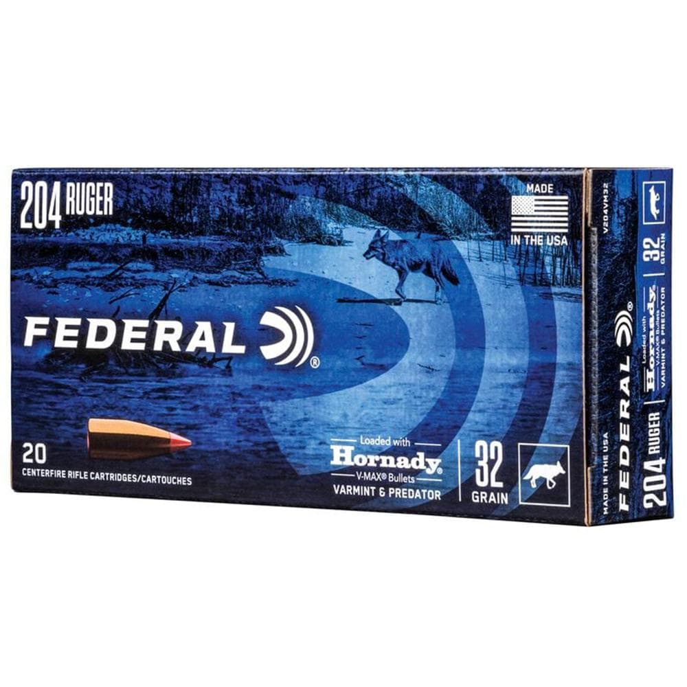 Federal Power-Shok Rifle Ammunition .204 Ruger 32gr V-MAX 4100 fps 20/ct