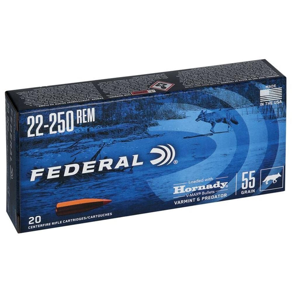 Federal Varmint & Predator Rifle Ammunition .22-250 Rem 55 gr V-MAX 4200 fps 20/ct