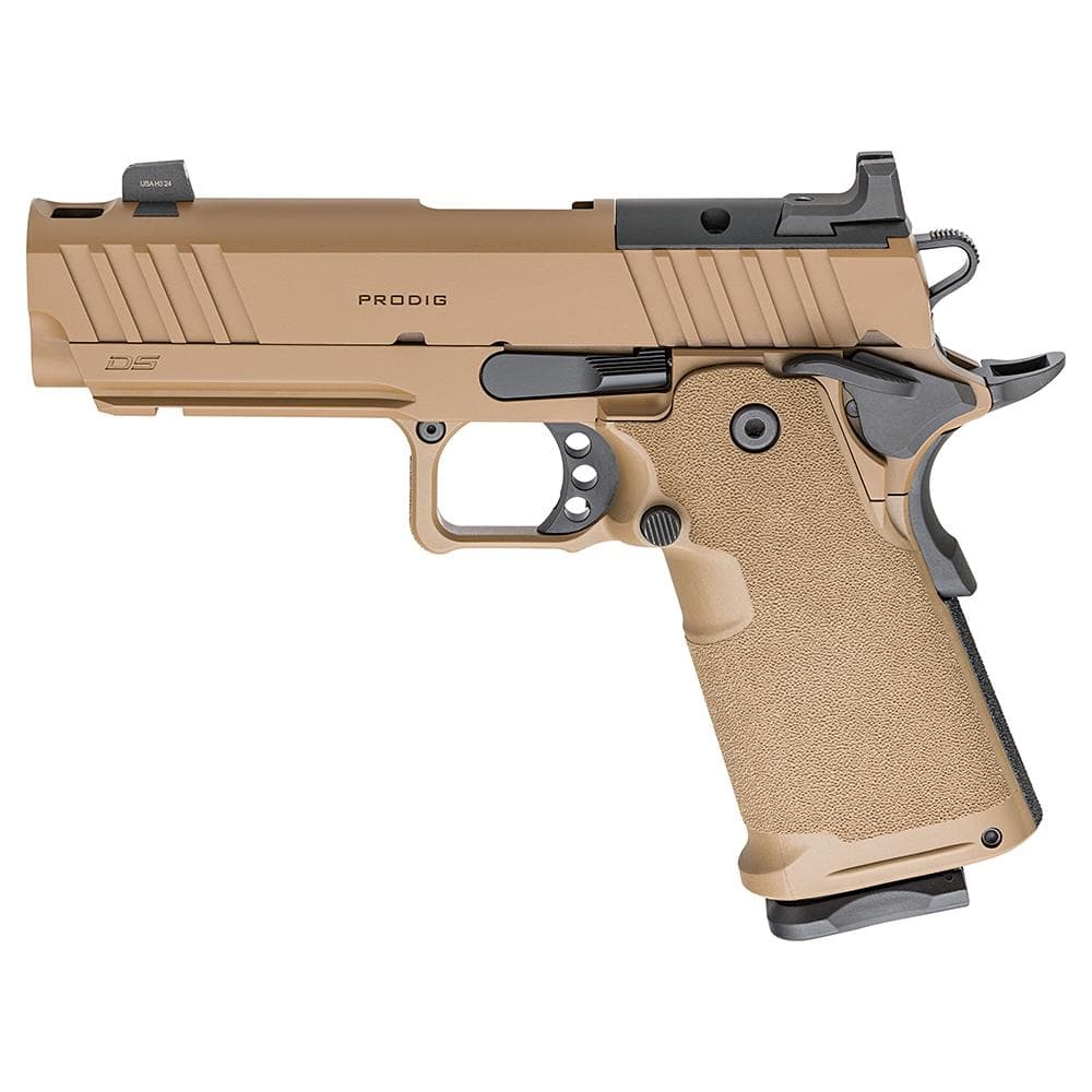 Springfield 1911 DS Prodigy Comp Handgun 9mm Luger 17(1) &20(1) Magazines 4.25" Barrel Coyote Brown Optic Ready