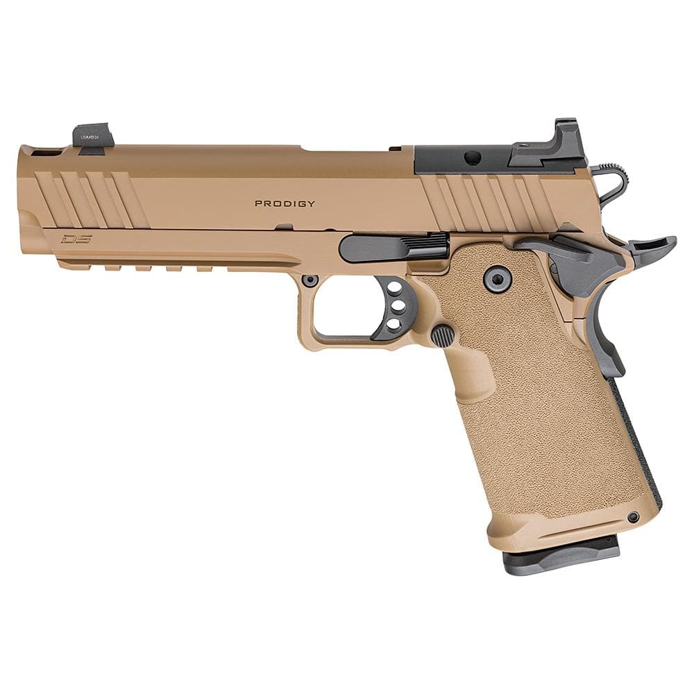 Springfield 1911 DS Prodigy Comp Handgun 9mm Luger 17(1) &20(1) Magazines 5" Barrel Coyote Brown Optic Ready