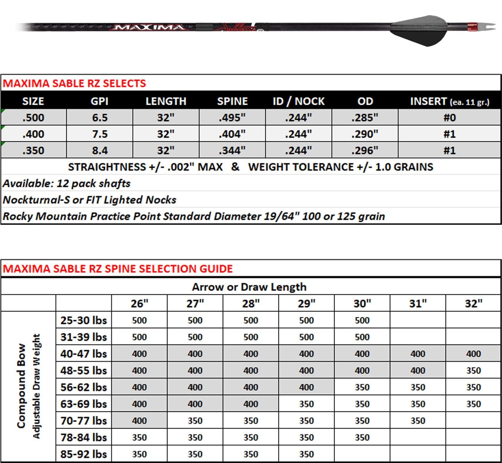 Carbon Express Maxima Sable RZ 500 Hunting Arrows - 12/pk