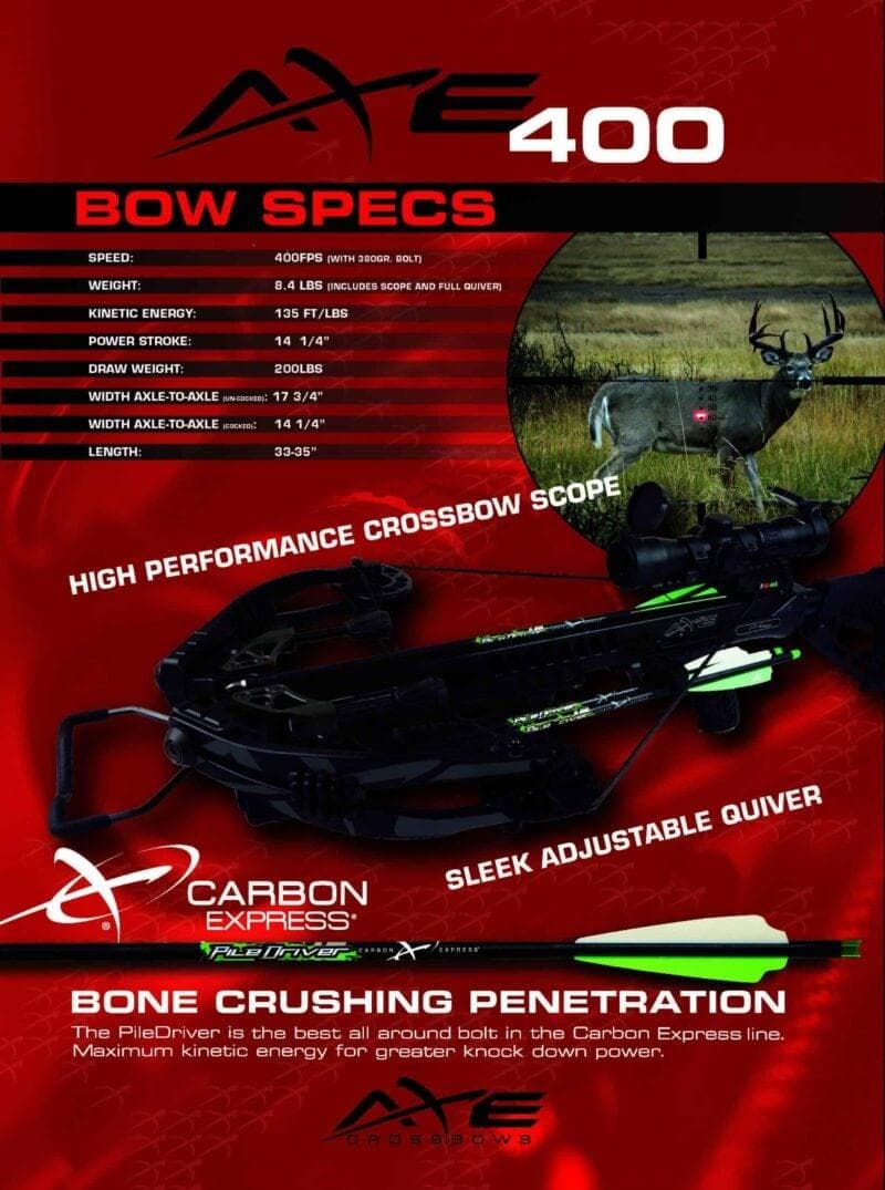 Carbon Express Axe 400 Crossbow with Scope Quiver & PileDriver Crossbolts