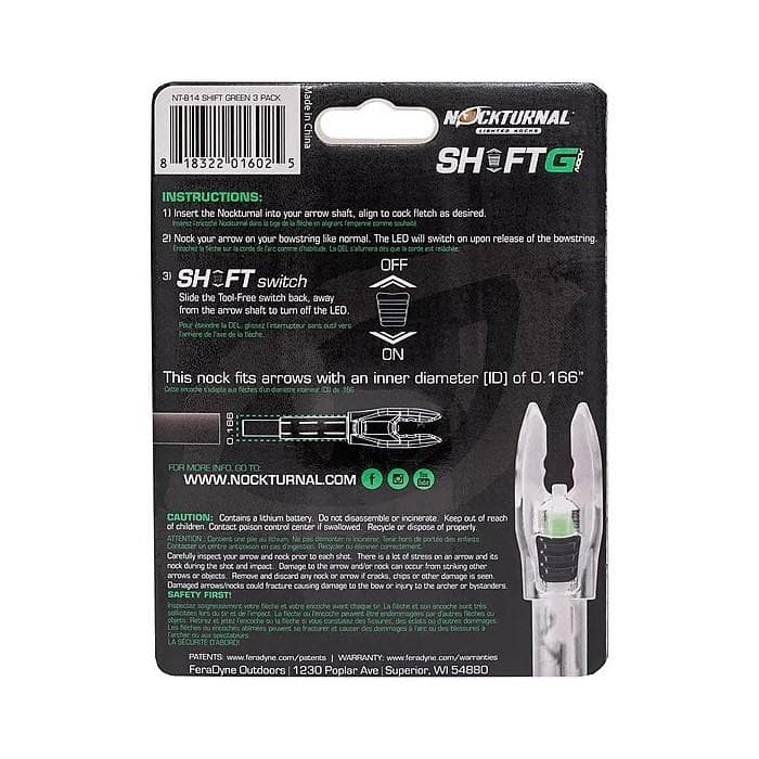 Nockturnal G Nock Shift Green 3/pk .166 Arrow Diameter