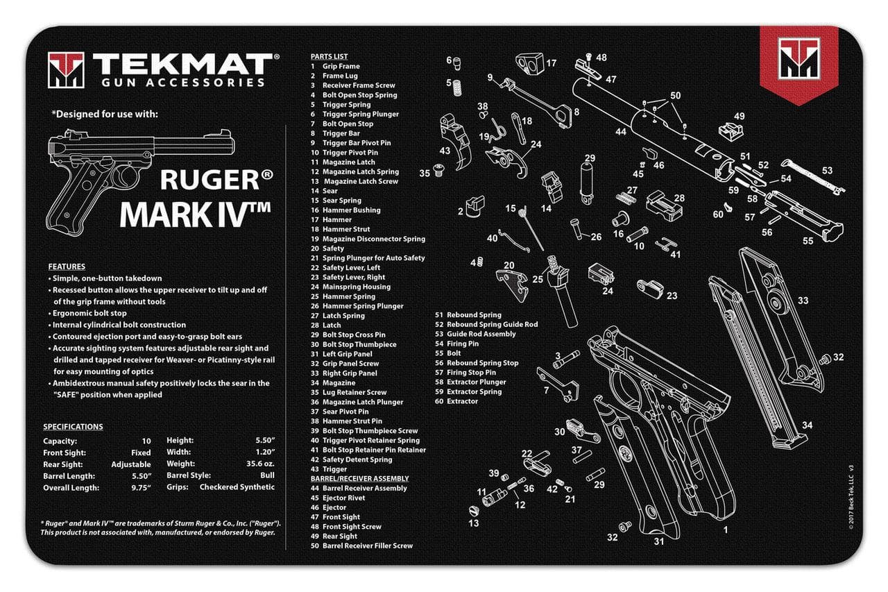 TekMat 11x17 Gun Cleaning Mat- Ruger Mark IV TekMat