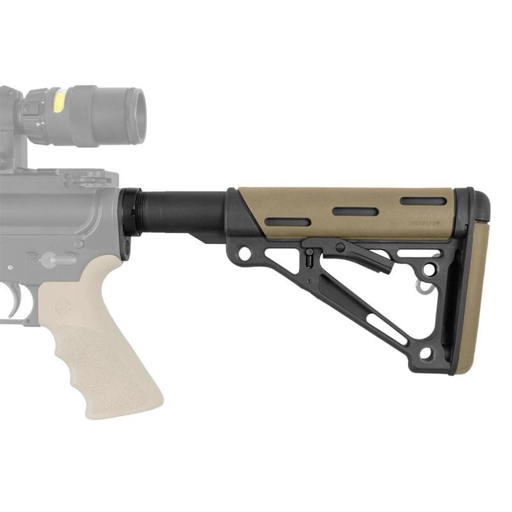 Hogue AR-15/M-16 OM Collapsible Buttstock Assembly with Buffer Tube and Hardware-Desert Tan Rubber