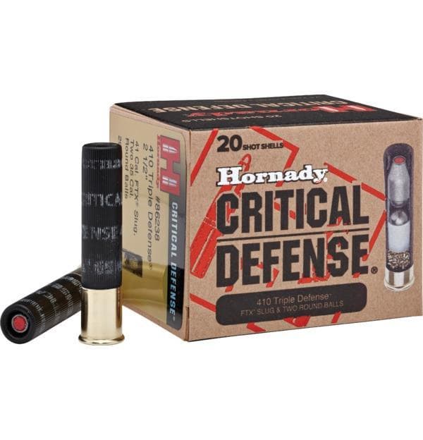Hornady 410 Critical Defense Shotgun Ammunition .410 ga 2 1/2" 1 slug 2 balls Slug #000 750 fps 20/rd