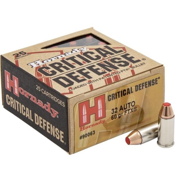 Hornady Critical Defense Handgun Ammunition .32 Auto 60gr FTX 1000 fps 25/ct
