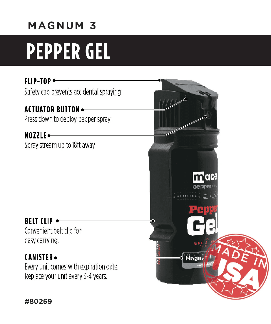 Mace Magnum 3 Pepper Gel Distance Spray 18' Range - Black