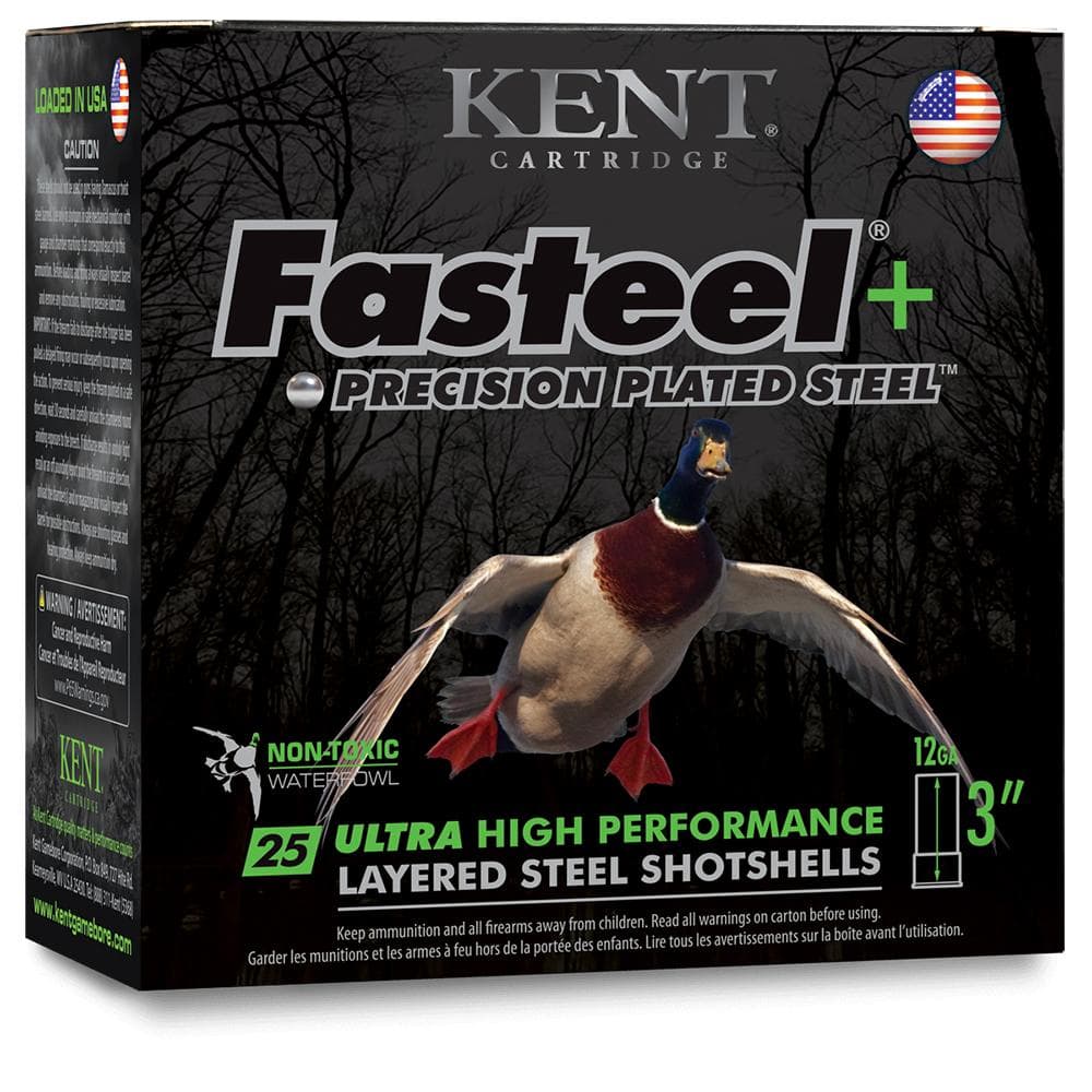 Kent Fasteel + Precision Plated Steel Waterfowl Shotshells 12ga 3" 1-1/4oz 1450 fps #2 & #4 25/ct