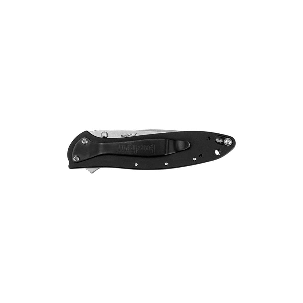 Kershaw Ken Onion Leek Folding Knife 3" Stonewashed Drop Point Blade Black