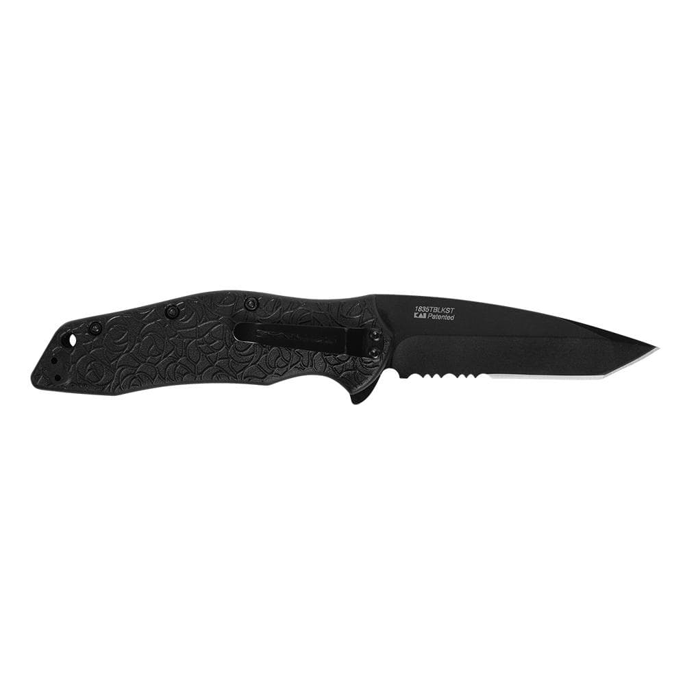 Kershaw Kuro Folding Knife 3-1/10" Partially Serrated American Tanto Blade Black