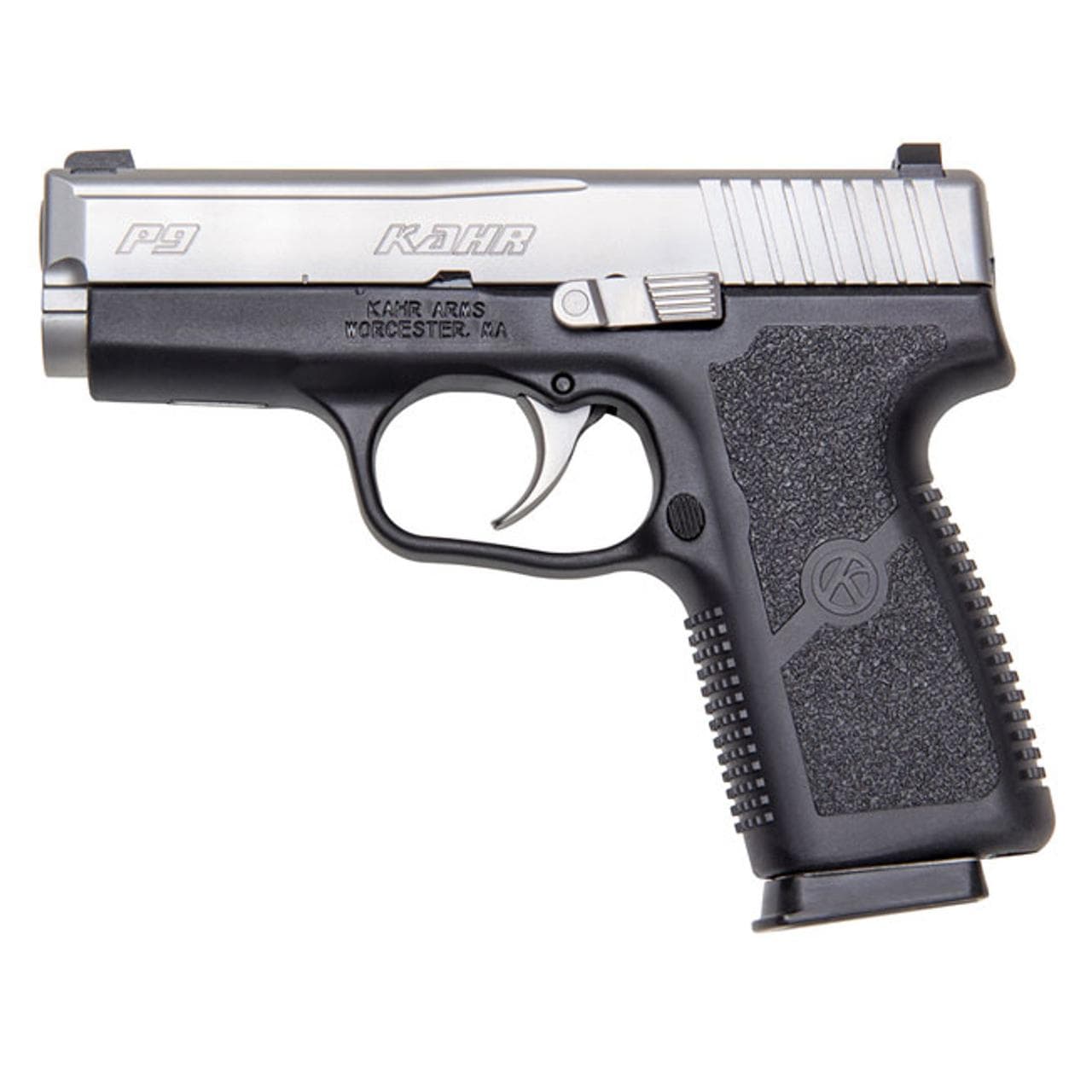 Kahr P9 Handgun 9mm Luger 7rd(2)&8rd(1) Magazines 3.6" Barrel Stainless Slide/Black Grip Night Sights CA Compliant