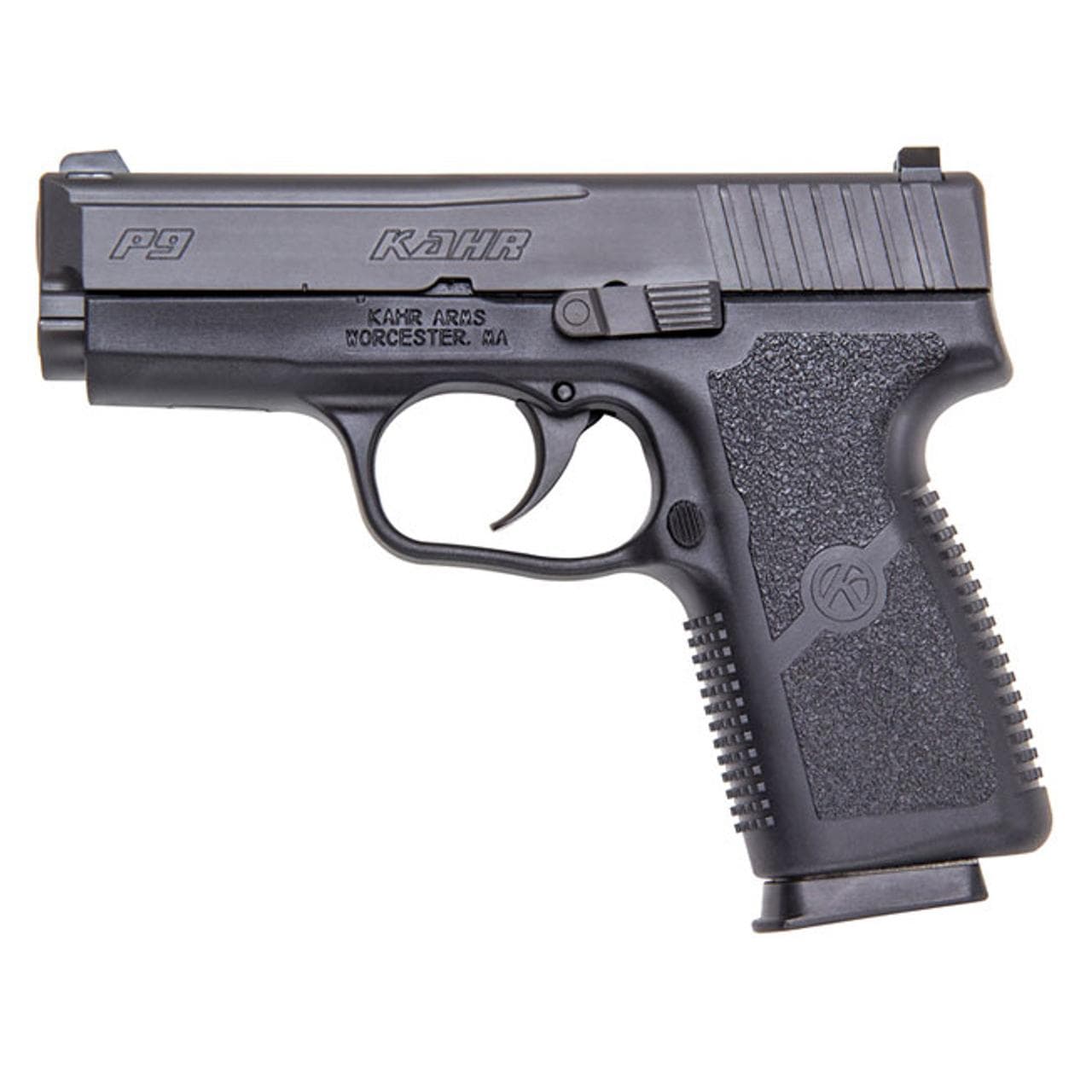 Kahr P9 Handgun 9mm Luger 7rd(2)&8rd(1) Magazines 3.6" Barrel Black Slide/Black Grip Night Sights CA Compliant