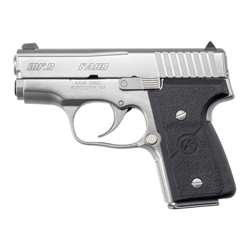 Kahr Arms MK9 Elite Handgun 9mm Luger 6rd (2) & 7rd (1) Magazines 3" Barrel Silver wil Black Checkered Grip CA Compliant