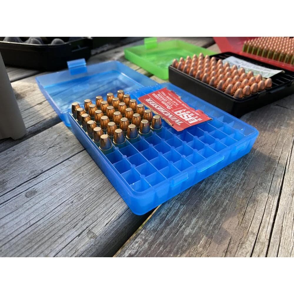 MTM Flip Top Ammo Box for 9mm Luger/.380 ACP 100rd Clear Red