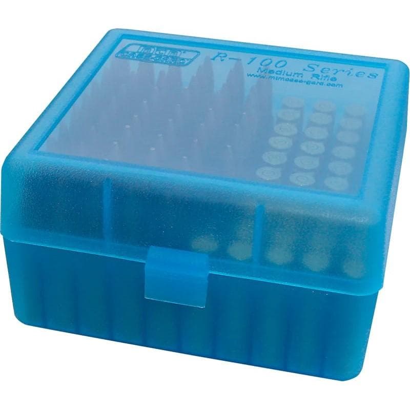 MTM Flip-Top Ammo Box 22-250/.243/.308 Win/.220 Swift 100 Round Clear Blue