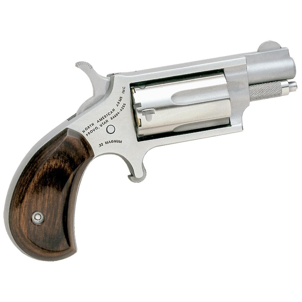 NAA 22MS Mini Revolver Handgun .22 WMR 5rd Capacity 1.125" Barrel Silver with Wood Grip