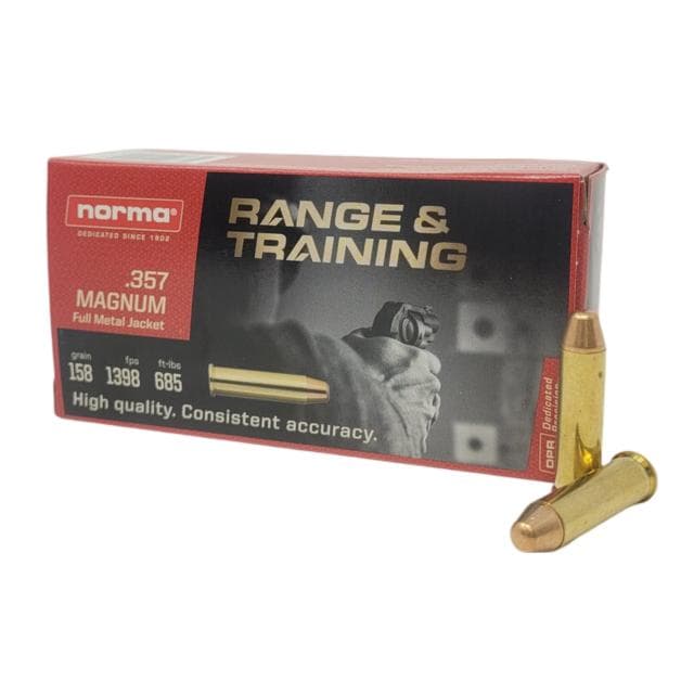Norma Range & Training Handgun Ammunition .357 Magnum 158gr FMJ 1296 fps 50/rd