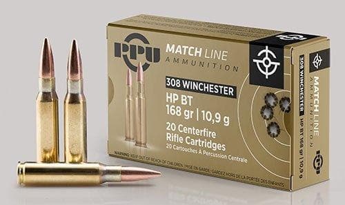 PPU Match Rifle Ammunition .308 Win Match 168 gr HPBT 2610 fps 20/ct