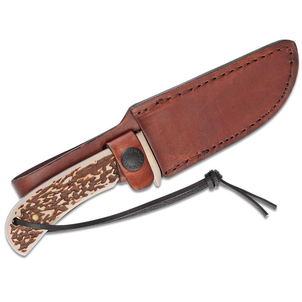 Schrade Uncle Henry Staglon Fixed Knife 4-1/4" Clip Point Blade with Leather Sheath