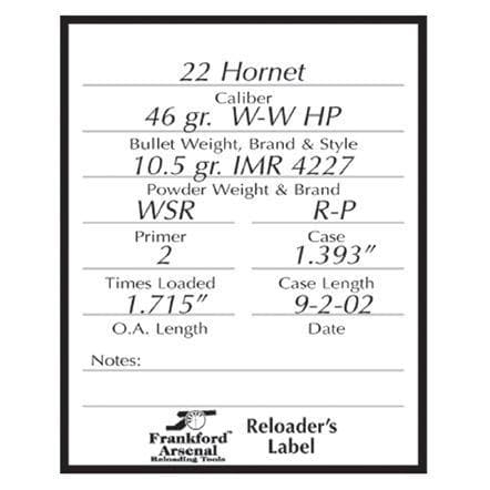 Frankford Arsenal Pistol And Rifle Reloader Labels - 100pk