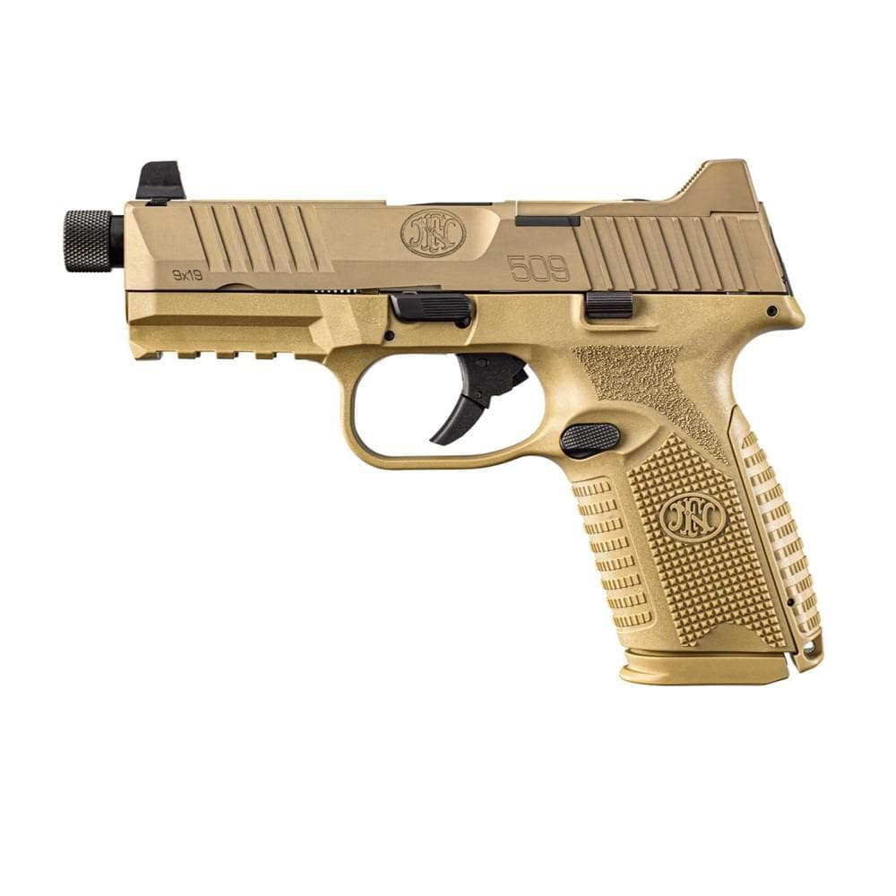 FN 509M Tactical Bundle Handgun 9mm Luger 15rd (1) & 24rd (4) Magazines 4.5" Threaded Barrel FDE Optics Ready