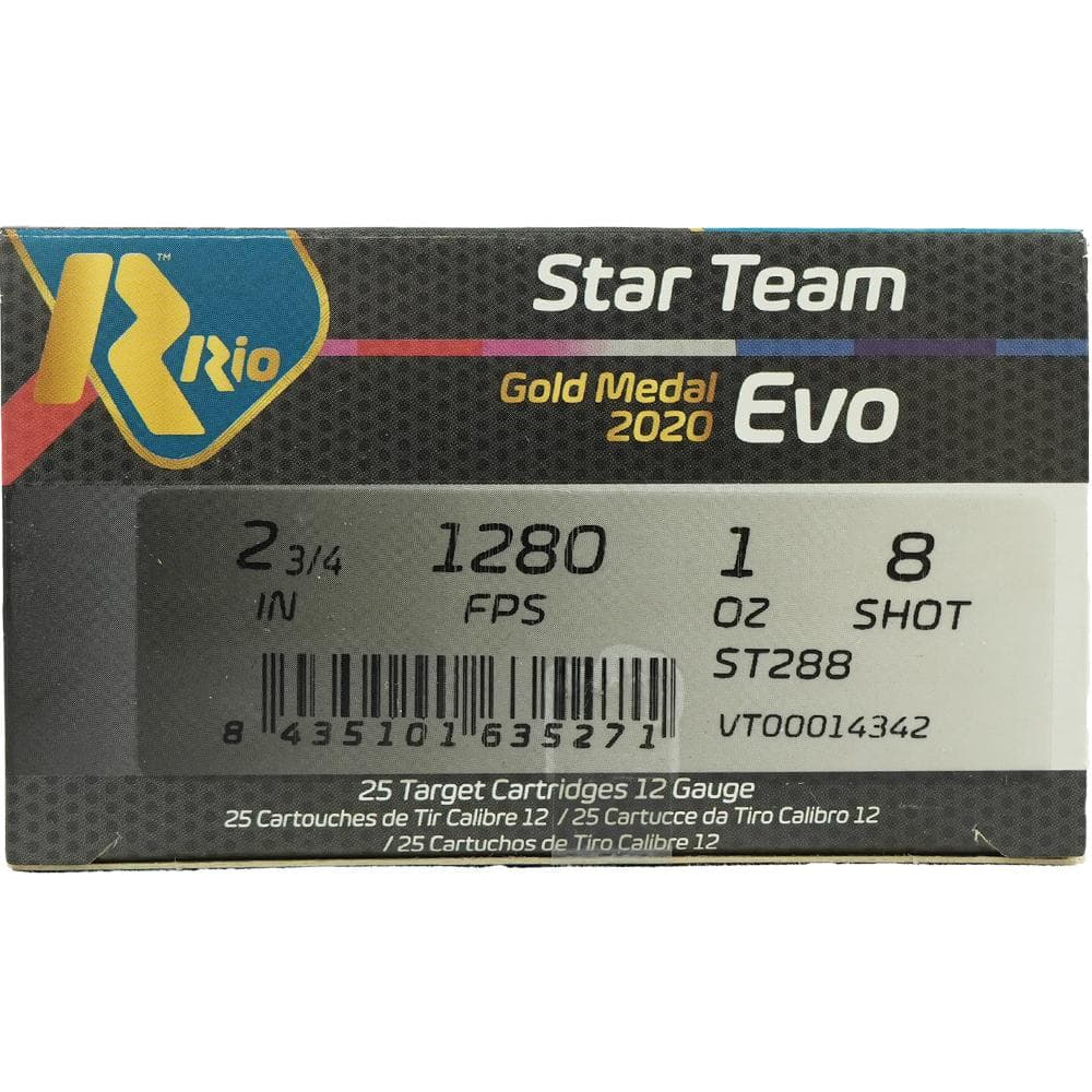 Rio Star Team EVO Shotshells 12ga 2-3/4" 1oz #8 1280 fps 25/ct
