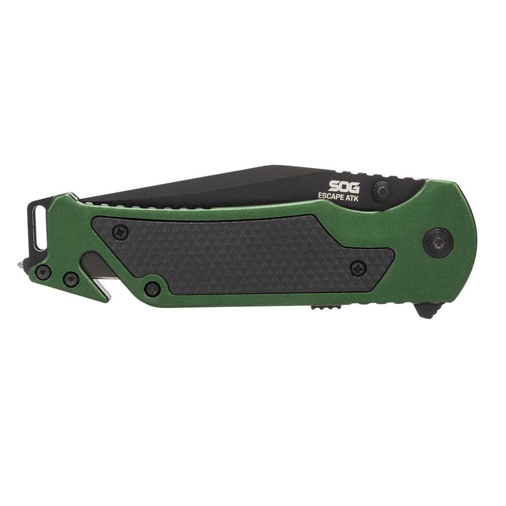 SOG Knives Escape 2.0 Folding Knife 3-2/5" Semi Serrated Clip Point Blade OD Green Blister