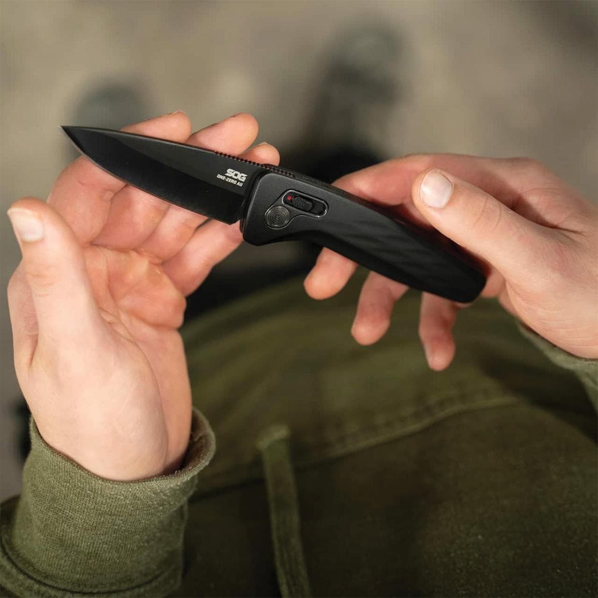 SOG Knives One Zero AU 3 1/10" Blade Black and Chrome