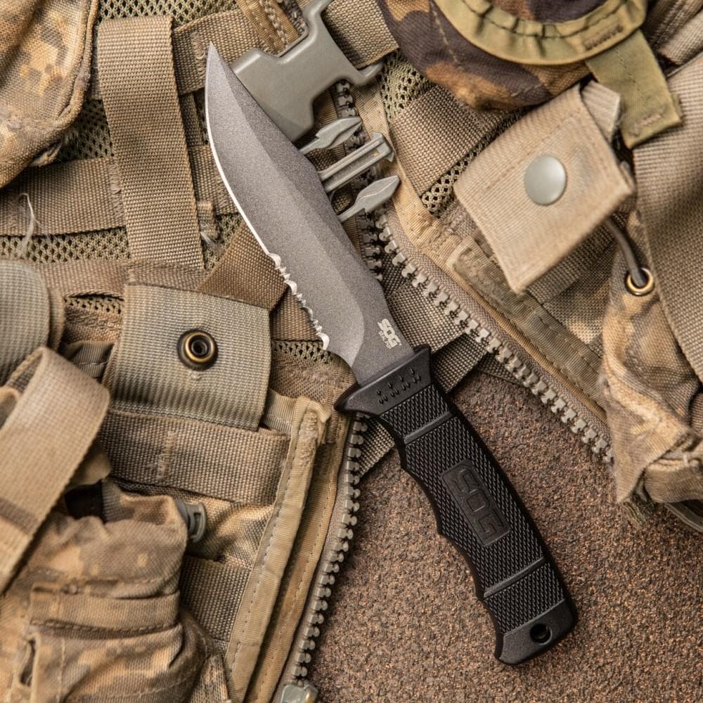 SOG Seal Pup Fixed Blade Knife 4-3/4" Clip Point Blade Black with Nylon Sheath