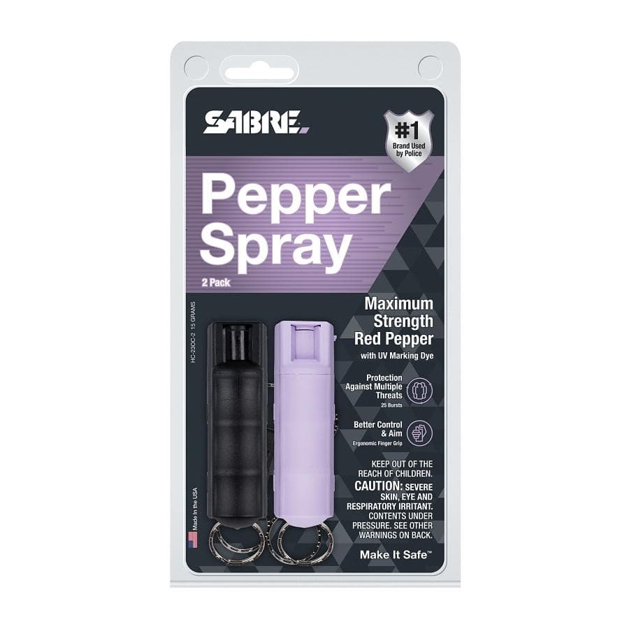 Sabre Red Pepper Spray with Key Ring 2/pk Black & Lavender