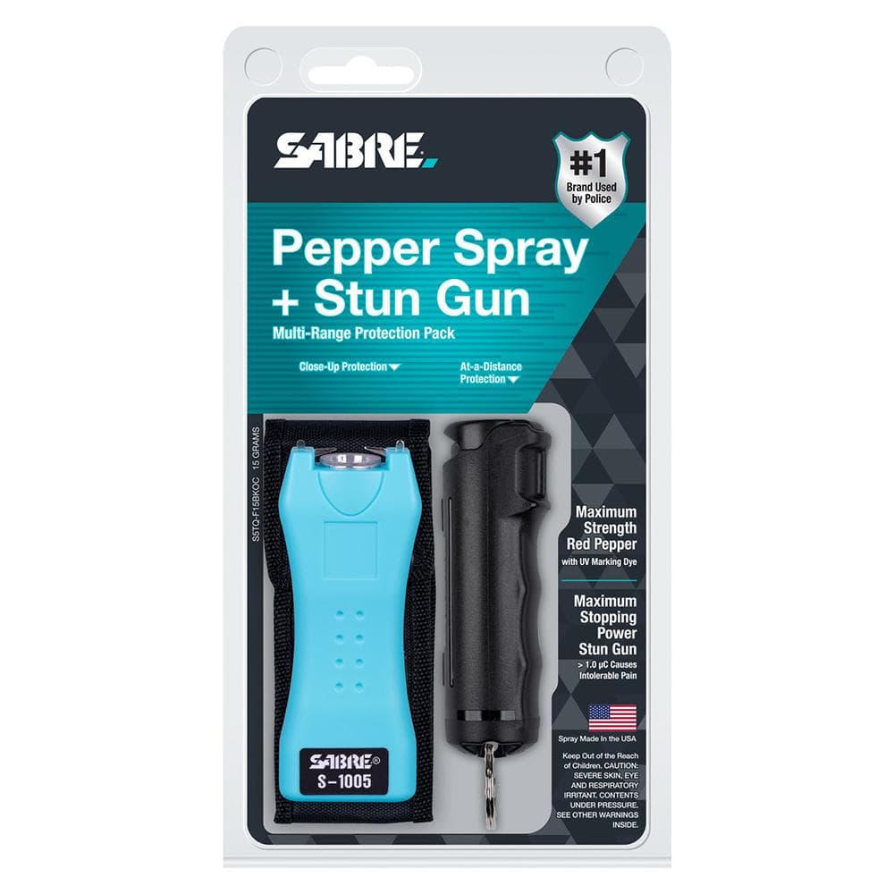 Sabre Pepper Spray and 2-in-1 Stun Gun Multi-Range Protection Pack Black Teal