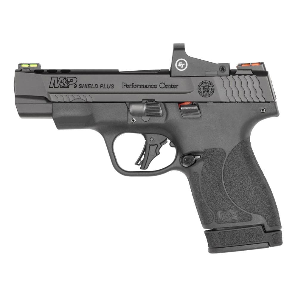 S&W Performance Center M&P 9 Shield Plus Crimson Trace Handgun 9mm Luger 10rd & 13rd Magazines (2) 4" Ported Barrel Black