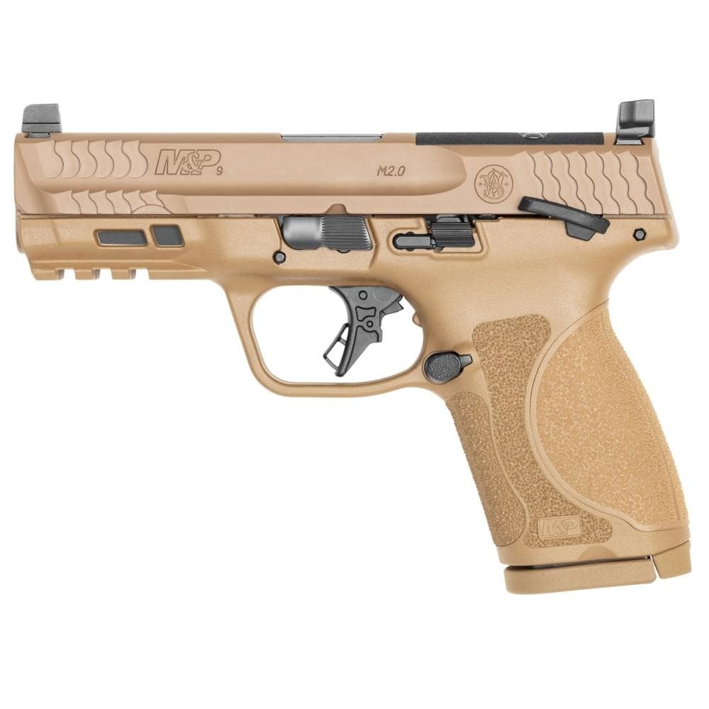 Smith & Wesson M&P 9 M2.0 Compact Handgun 9mm Luger 15rd 4" Barrel FDE Optic Ready Thumb Safety