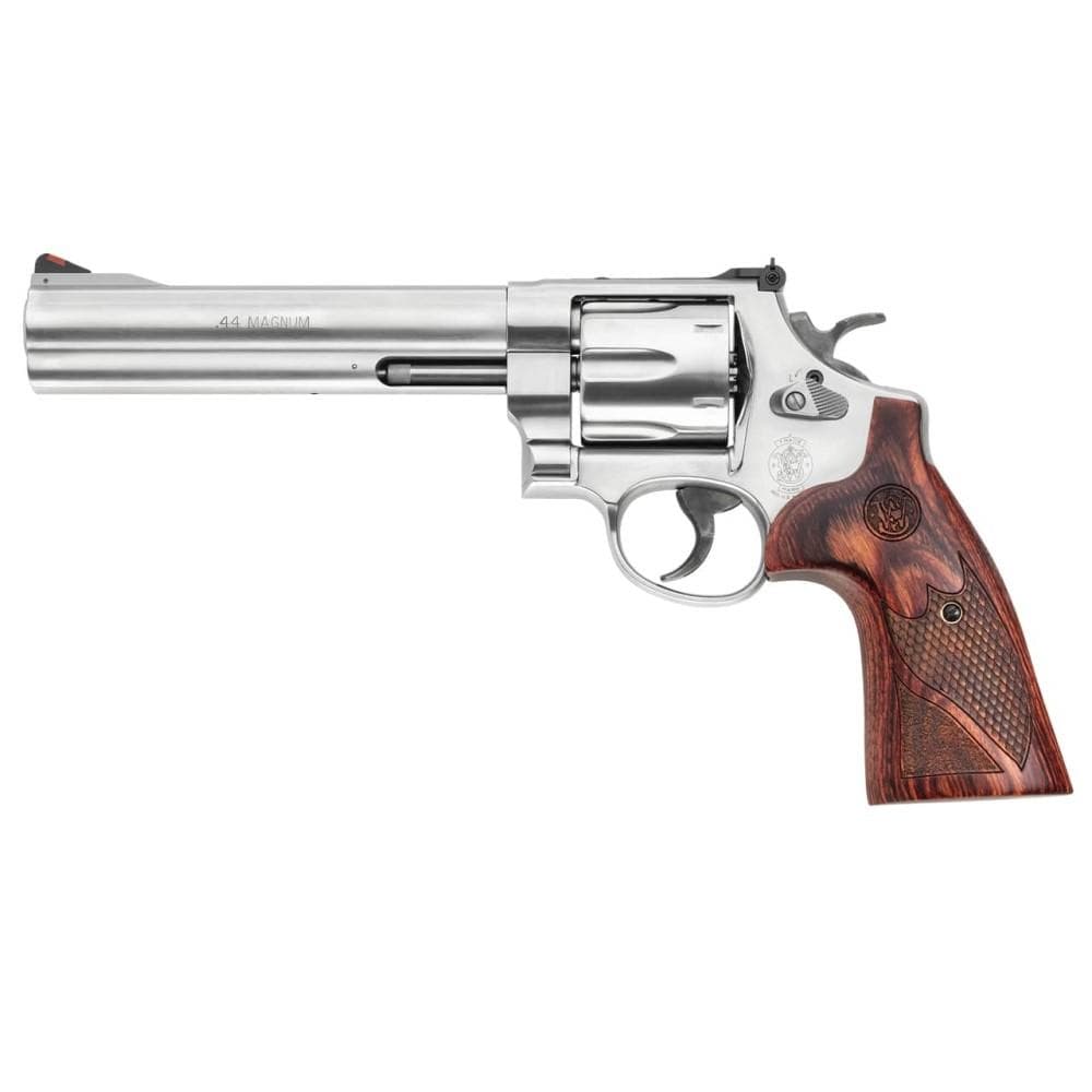 Smith & Wesson N Frame Model 629 Deluxe Handgun .44 Mag 6rd Capacity 6.5" Barrel Silver with Brown Grip
